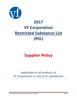 2017 VF Corporation Restricted Substance List (RSL) Supplier Policy