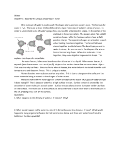 Objectives- describe the unique properties of water One molecule of