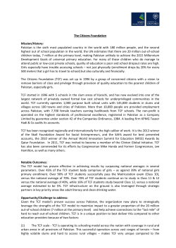 The Citizens Foundation Mission/History: Pakistan is the sixth most