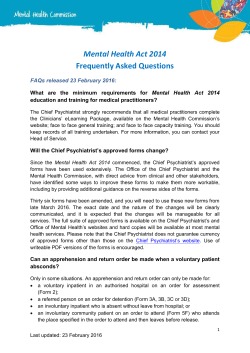 Mental Health Act 2014 Frequently Asked Questions