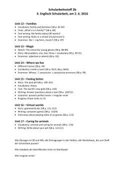 Schularbeitsstoff 2b 4. Englisch Schularbeit, am 2. 6. 2016