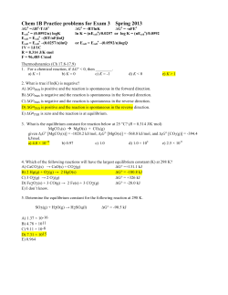 Chem 1B Practice problems for Exam 3 Spring 2013