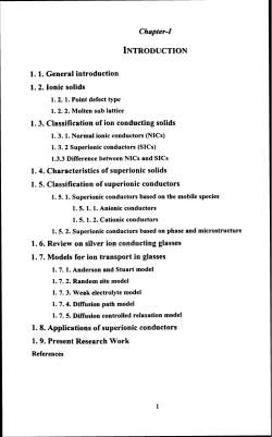 1.1. General introduction 1.2. Ionic solids 1.3. Classification of ion
