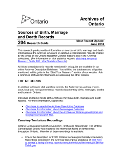 Research Guide 204: Sources for Birth, Marriage and Death Records