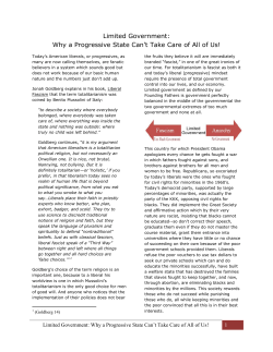 Limited Government: Why a Progressive State Can`t Take Care of All