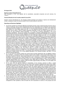 28 August 2014 Queenco Leisure International Ltd. (The "Company