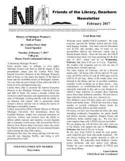 Friends of the Library, Dearborn Newsletter February 2017