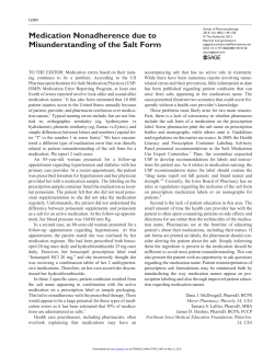 Medication Nonadherence due to Misunderstanding of the Salt Form