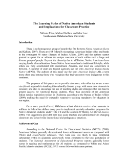 The Learning Styles of Native American Students and Implications