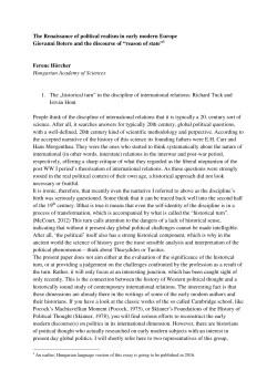 The Renaissance of political realism in early modern Europe