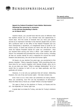 Speech by Federal President Frank-Walter Steinmeier following the