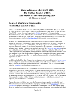 Historical Context of 42 USC &sect; 1983: The Klu Klux Klan Act of 1871