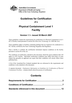 Guidelines for Certification of a Physical Containment Level 1 Facility