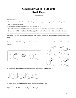 Chemistry 2541, Fall 2015 Final Exam