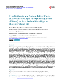 Hypolipidemic and Antioxidative Effects of African Star Apple Juice