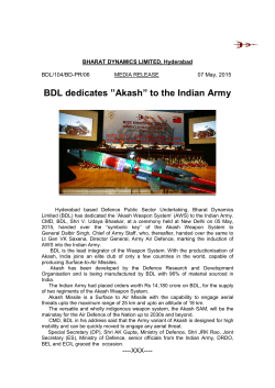 BDL dedicates &rdquo;Akash&rdquo; to the Indian Army