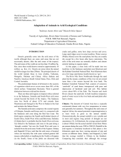 Adaptation of Animals to Arid Ecological Conditions