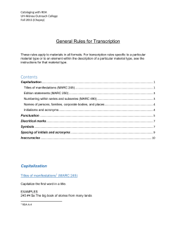 General Rules for Transcription in RDA