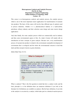 Heterogeneous Catalysis and Catalytic Processes Prof. K. K. Pant