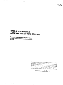 CA THO LIC CHA RITIES ARCHDIOCESE OF NEW ORLE