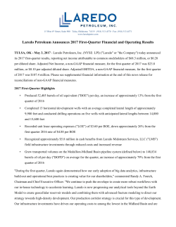 Laredo Petroleum Announces 2017 First