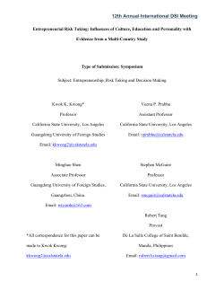 Entrepreneurial Risk Taking: Influences of Culture