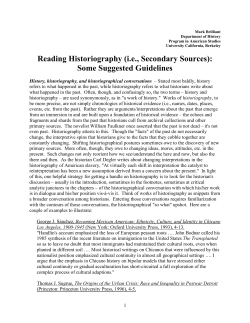 Reading Historiography (i.e., Secondary Sources): Some Suggested