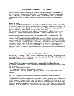 1 Excerpts from &ldquo;Debating 101 &ndash; Logic Fallacies&rdquo; The following