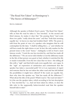 &ldquo;The Road Not Taken&rdquo; in Hemingway`s