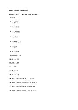 Green &ndash; Divide by Decimals Estimate first. Then find each quotient. 1