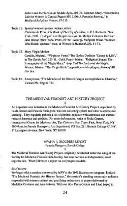 The Medieval Feminist Art History Project: A Progress Report