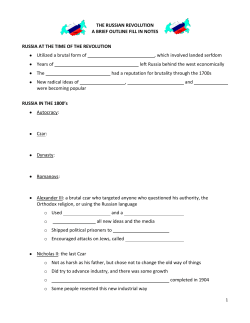 THE RUSSIAN REVOLUTION A BRIEF OUTLINE FILL IN NOTES