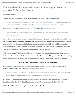 The President`s Enumerated Powers, Rulemaking by Executive