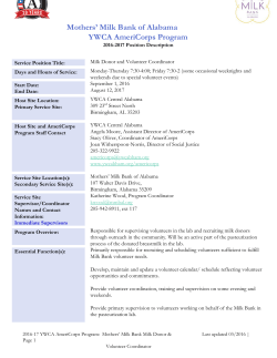 Mothers` Milk Bank of Alabama YWCA AmeriCorps