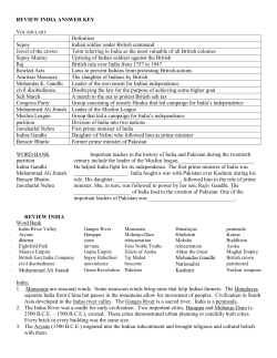 REVIEW INDIA ANSWER KEY Definition Sepoy Indian soldier under
