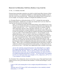 Homework 4 on Dislocations, Yield Stress, Hardness, Creep