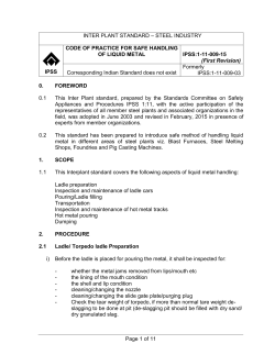 code of practice for safe handling of liquid metal