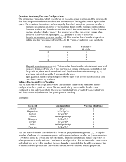 Quantum Numbers/Electron Configurations The