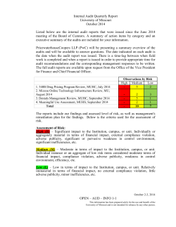 AUD &ndash; INFO 1-1 Internal Audit Quarterly Report