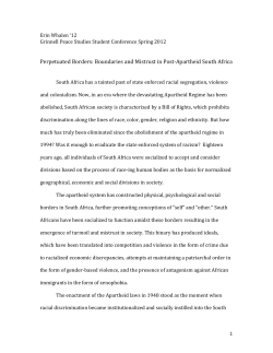 Perpetuated Borders: Boundaries and Mistrust in Post‐Apartheid