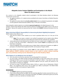 Allopathic Senior Student Eligibility and Participation in the Match
