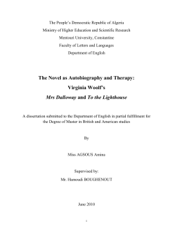 The Novel as Autobiography and Therapy: Virginia Woolf`s Mrs