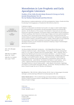 Monotheism in Late Prophetic and Early Apocalyptic