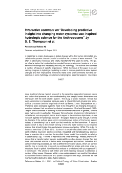 Interactive comment on &ldquo;Developing predictive insight into changing