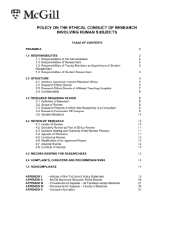 Policy on Ethical Conduct of Research Involving