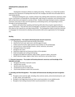 KINDERGARTEN LANGUAGE ARTS Goal