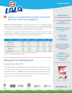 The Company`s Fourth Quarter 2015 Results Press