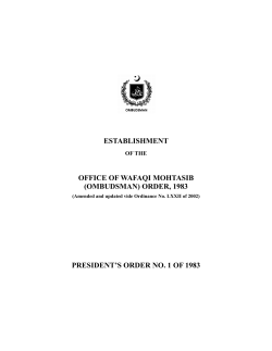 establishment office of wafaqi mohtasib (ombudsman) order, 1983
