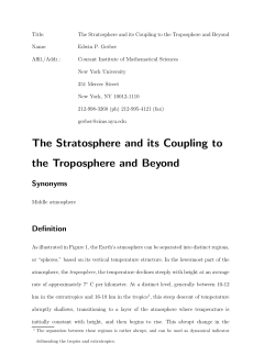 The Stratosphere and its Coupling to the Troposphere