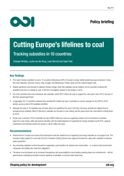 Cutting Europe`s lifelines to coal: tracking subsidies in 10 countries